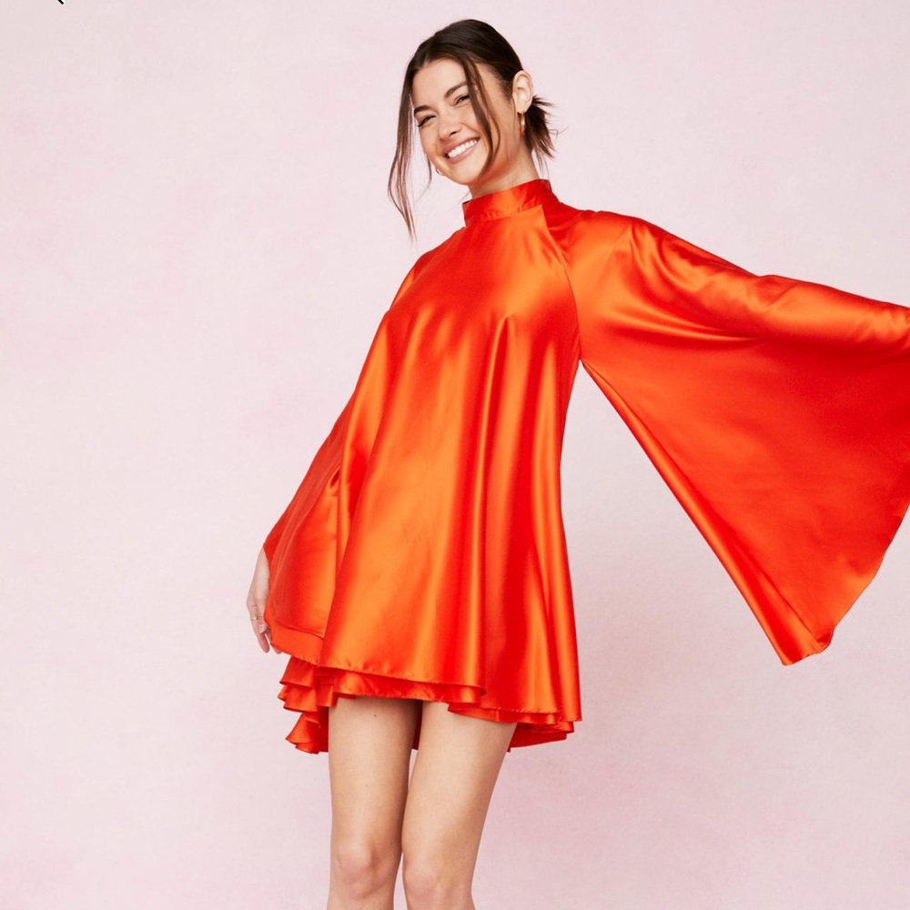 Nasty Gal Orange Open Back High Neck Satin Dress